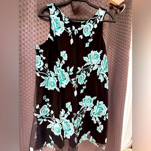 Black dress with real floral embroidery dress